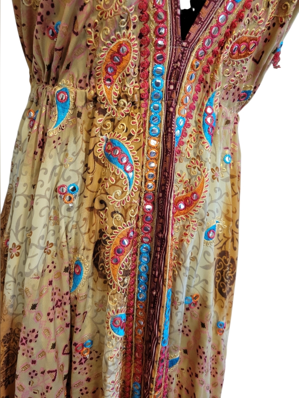 Boho Madrid Dress Backless Exotic Paisley Sparkles Ties & Tassles Flexible Fit - Picture 5 of 16